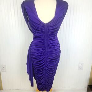 Vintage 1980s Ruched Cocktail Dress Size 10 purple shoulder pads draped dress